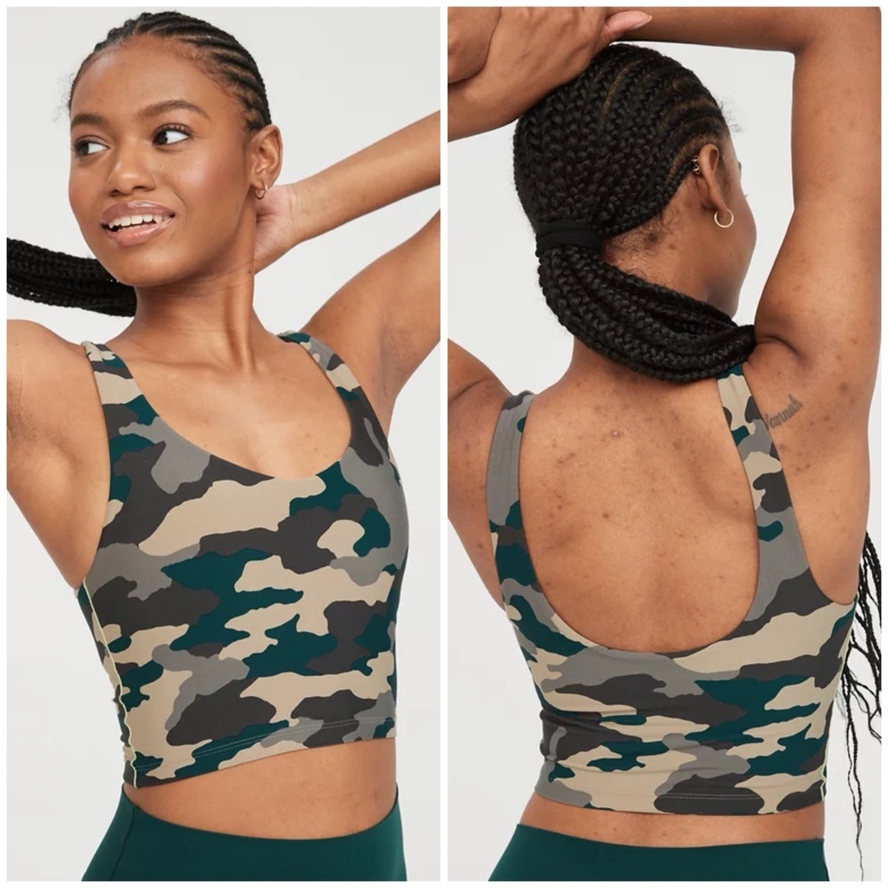 NWT Aerie Green and Brown Camouflage Sports Bra with Lace-Up Back